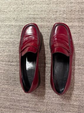 Womens Red Coach Leather Penny Loafers